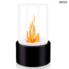 Διακοσμητικό στρογγυλό τζάκι βιοαιθανόλης – Μαύρο με λευκές πέτρες – DD534